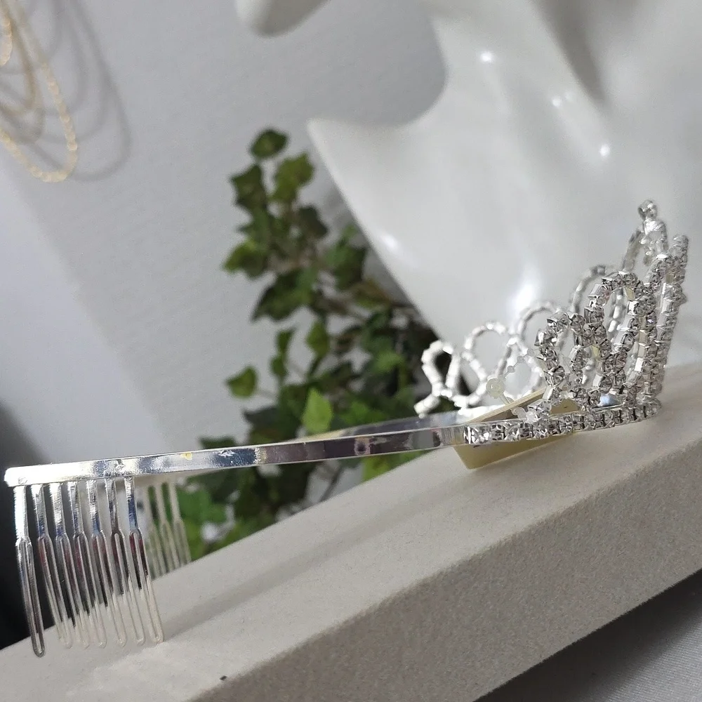 Silver Clear Rhinestone Sweet 16 Tiara with Side Combs